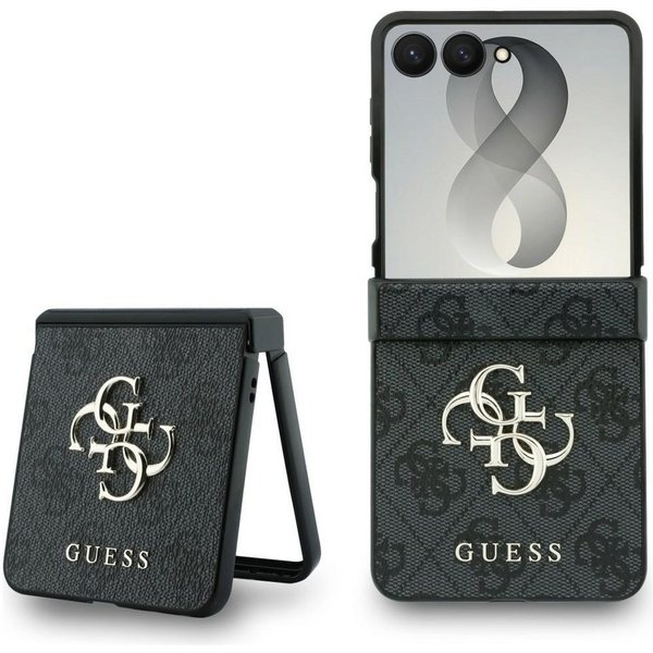 Guess Handyhülle Galaxy Z Flip 8 Case Kunstleder braun grau rosa Big Logo goldfarben 6,9 Zoll, Kantenschutz