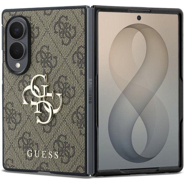 Guess Handyhülle Galaxy Z Fold 8 Case Kunstleder rosa braun grau Big Logo goldfarben 7,6 Zoll, Kantenschutz