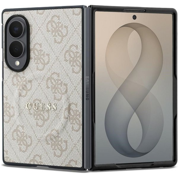 Guess Handyhülle Galaxy Z Fold 8 Case MagSafe Kunstleder rosa braun grau Logo golden 7,6 Zoll, Kantenschutz