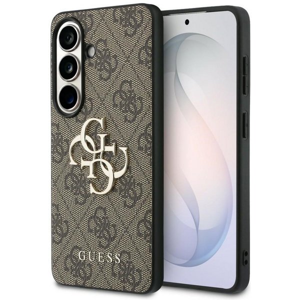 Guess Handyhülle Hülle braun Galaxy S26 Plus Kunstleder Big Logo goldfarben Metall 6,7 Zoll, Kantenschutz