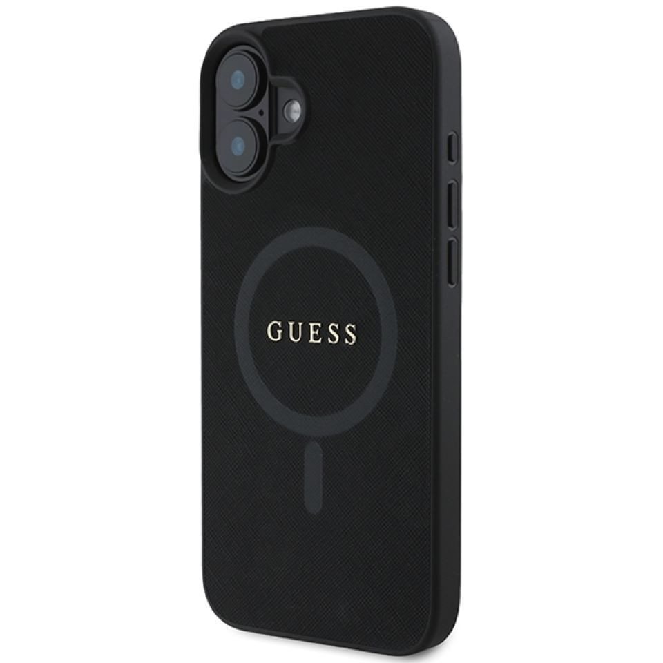 Guess Handyhülle iPhone 16 Plus schwarz glitzernde Optik Logo goldfarbig MagSafe 6,7 Zoll, Kantenschutz – Bild 2 von 5