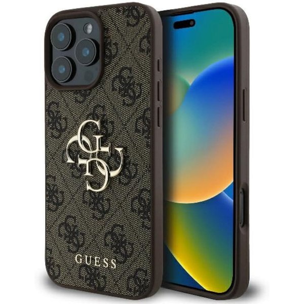 Guess Handyhülle iPhone 16 Pro Max Kunstleder braun Big Logo goldfarbig 6,9 Zoll, Kantenschutz