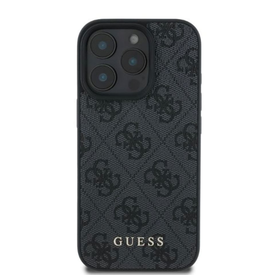 Guess Handyhülle iPhone 16 Pro Max Kunstleder grau Muster Logo goldfarbig 6,9 Zoll, Kantenschutz – Bild 3 von 3