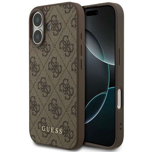 Guess Handyhülle iPhone 17 Kunstleder braun Classic Logo goldfarben Metall 6,3 Zoll, Kantenschutz