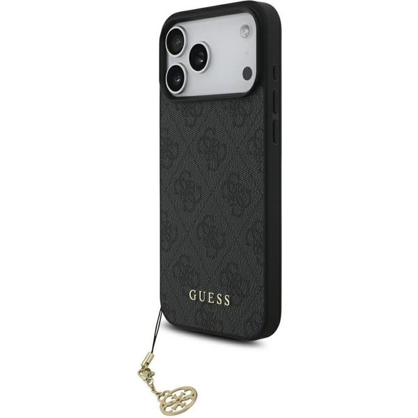 Guess Handyhülle iPhone 17 Pro Max MagSafe Kunstleder grau mit Kette goldfarbig 6,9 Zoll, Kantenschutz