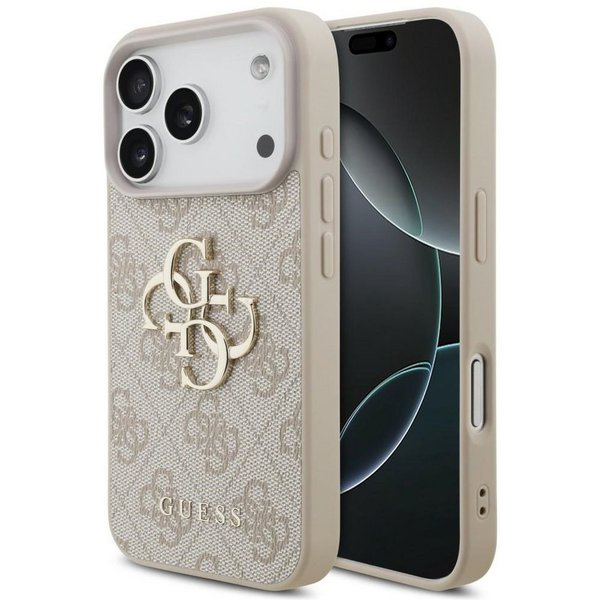 Guess Handyhülle iPhone 18 Pro Schutzhülle Kunstleder Case Big Logo Metall 6,3 Zoll, Kantenschutz