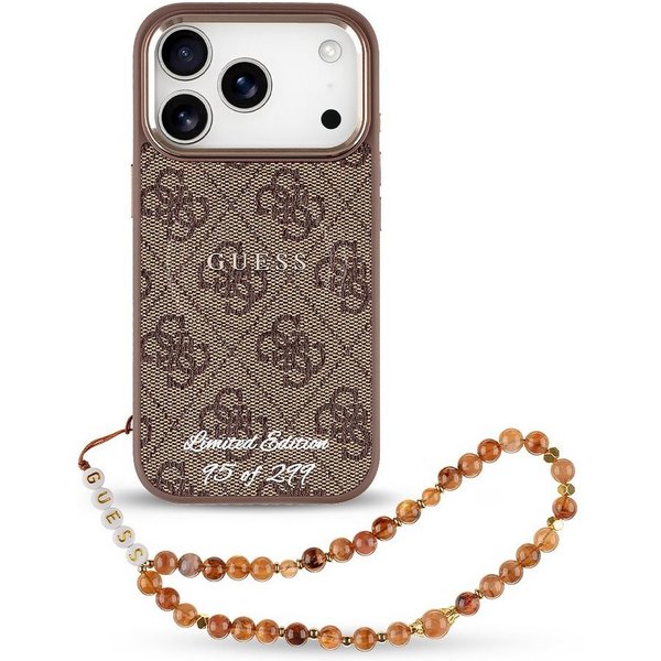 Guess Handyhülle Limited Edition Hülle Case iPhone 17 Pro Kunstleder braun Kette MagSaf 6,3 Zoll, Kantenschutz