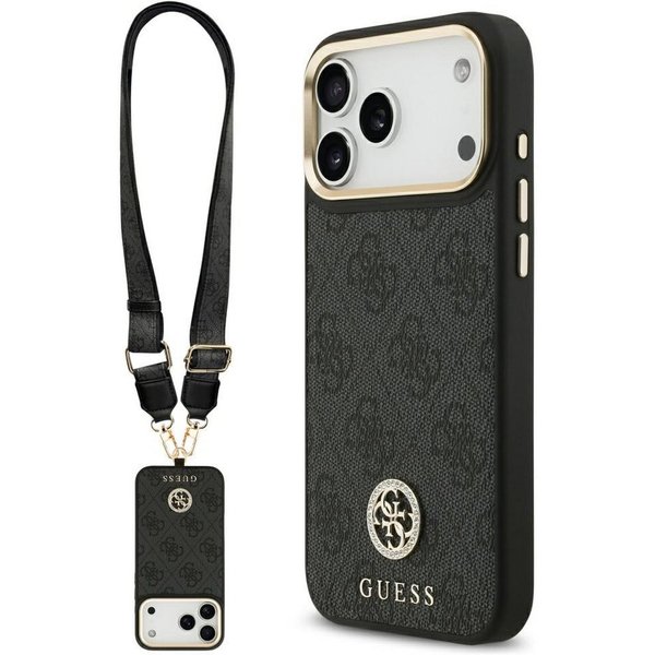 Guess Handyhülle Schutzhülle Umhängehülle Handytasche, MagSafe, Strass-4G-Logo, abnehmbarer Umhängegurt