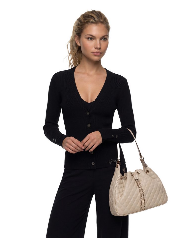 Guess Hobo JULIET HOBO, Damen Beuteltasche, Henkeltasche mit goldfarbenem Zugband – Bild 2 von 5