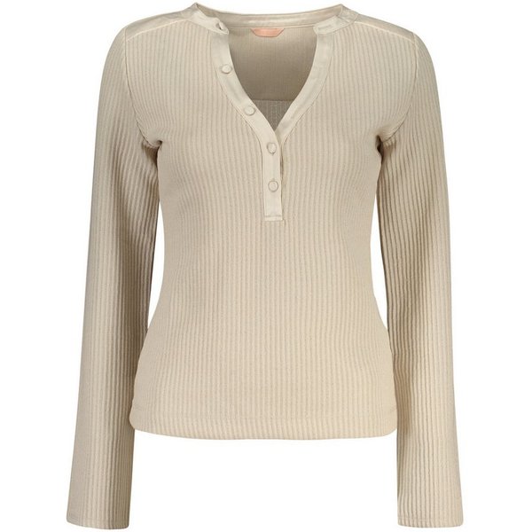 GUESS JEANS Strickpullover Beiger Damenpullover mit V-Ausschnitt aus Bio-Baumwolle, 5 Knöpfe