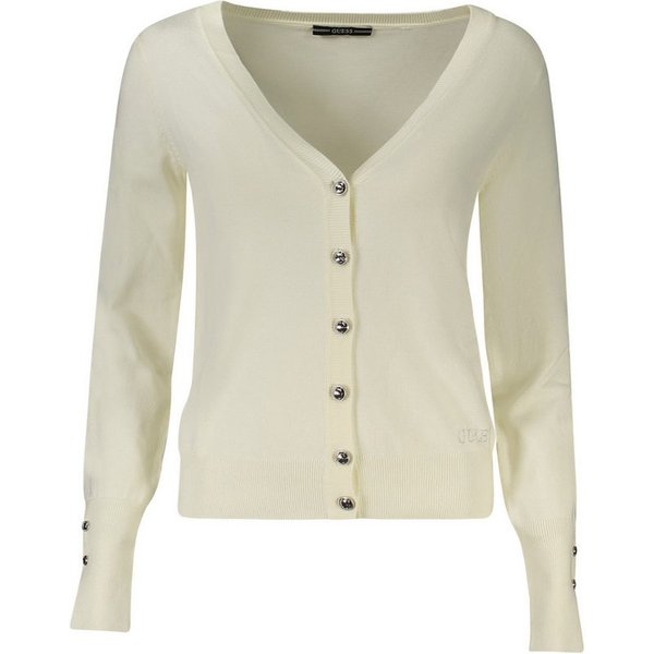 GUESS JEANS Strickpullover Damen Strickjacke Weiß - Cardigan mit V-Ausschnitt & Strassdetails