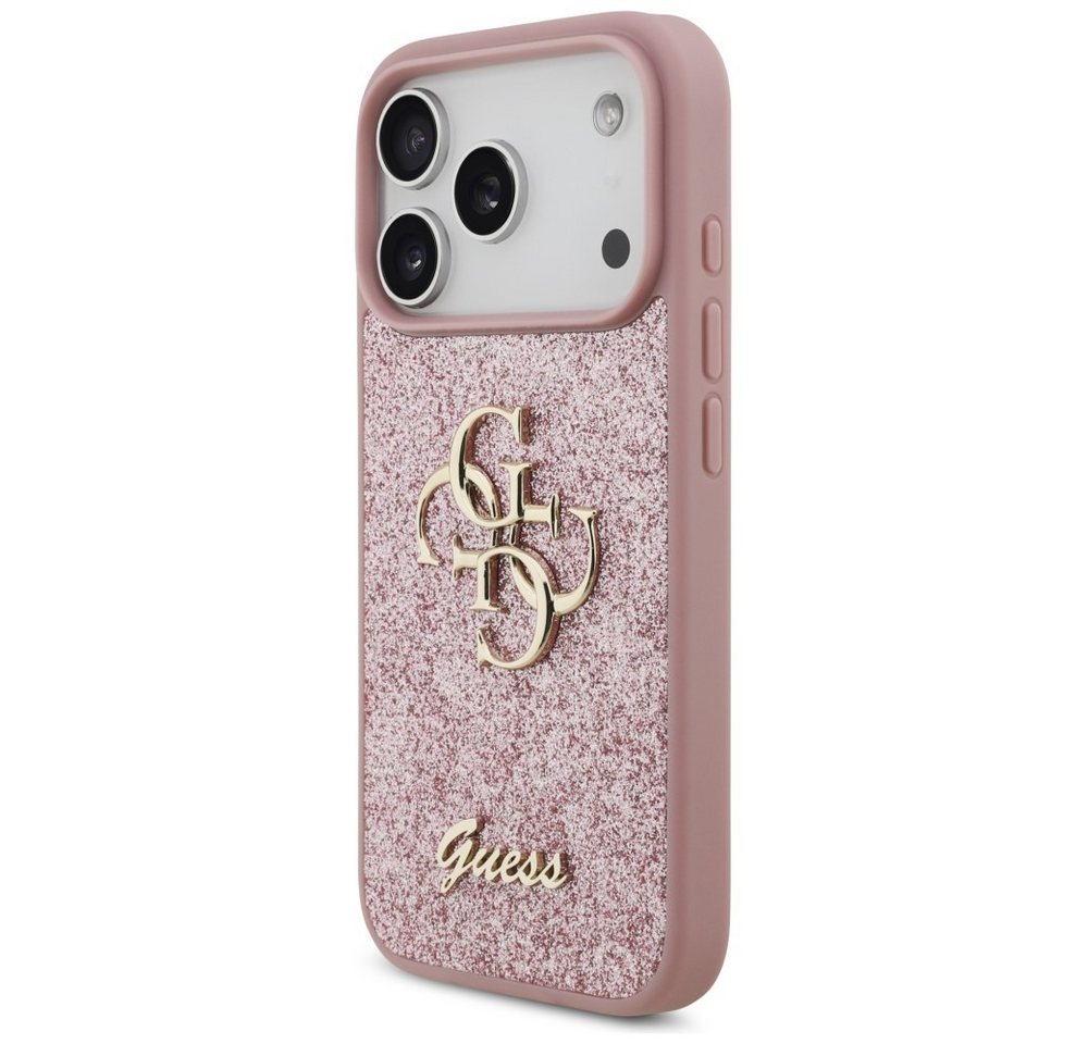 Guess Smartphone-Hülle Fixed Glitter Big 4G kompatibel mit iPhone 18 Pro, 17 Pro Rosa 6,3 Zoll, Glitzernde Rückseite mit großem Metalllogo – Bild 3 von 5