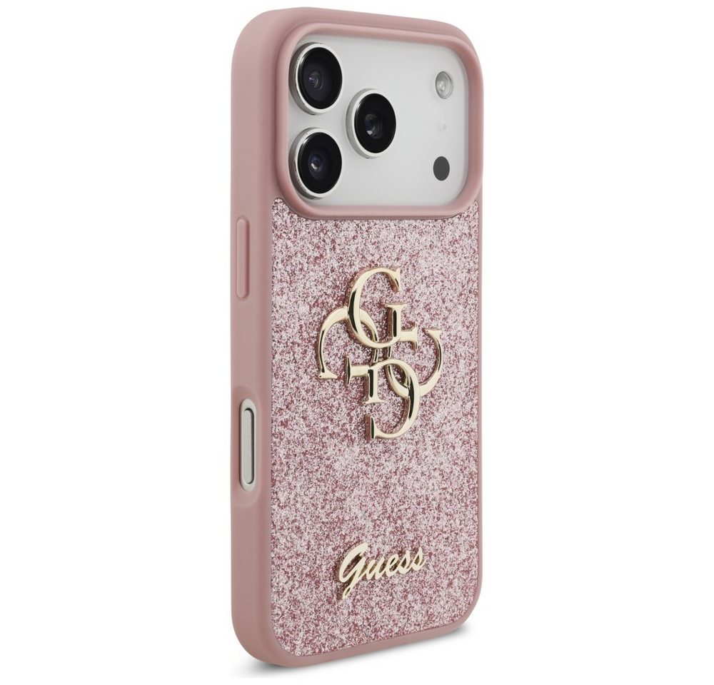 Guess Smartphone-Hülle Fixed Glitter Big 4G kompatibel mit iPhone 18 Pro, 17 Pro Rosa 6,3 Zoll, Glitzernde Rückseite mit großem Metalllogo – Bild 4 von 5