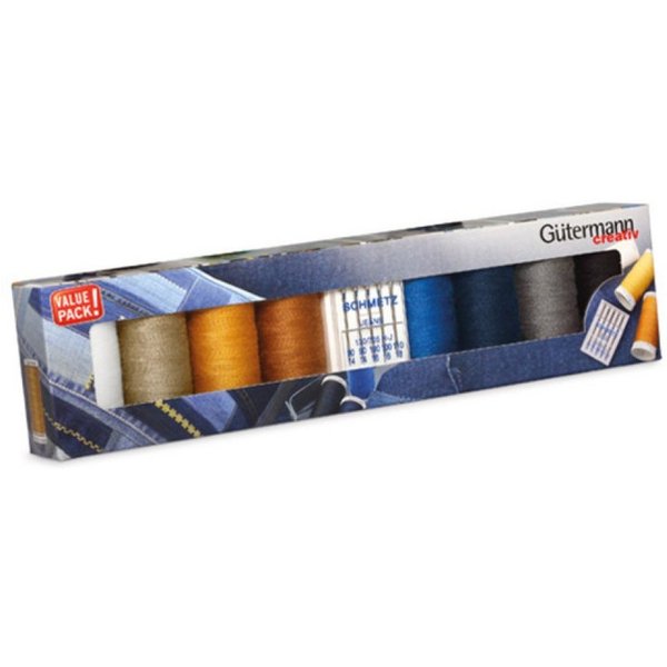 Gütermann Gütermann Nähgarn-Set Denim 8x100m mit 5 Jeansnadeln Nähgarn