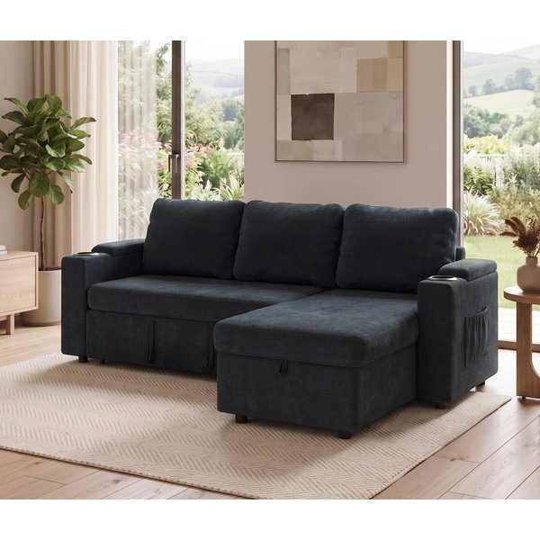 GUNJI Ecksofa mit schlaffunktion L-Form Couch, (Chenille-Stoff, mit Bettfunktion und Bettkasten, Chaiselongue wechselbar)