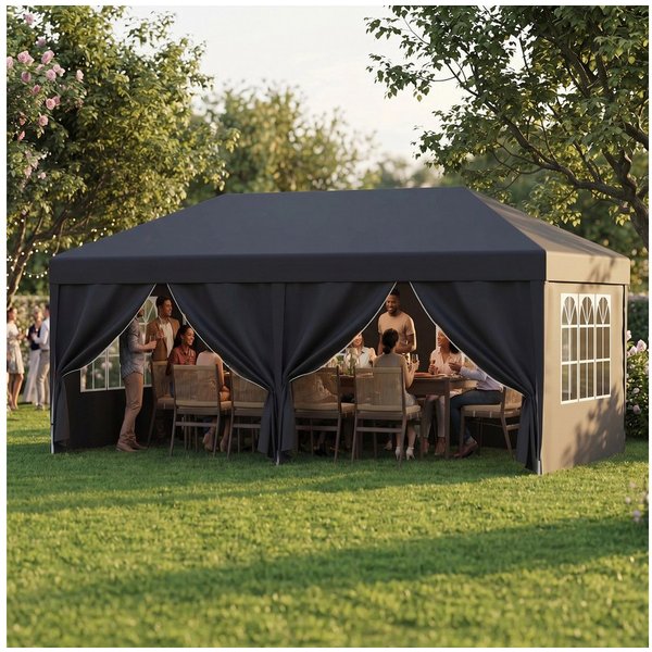 GUNJI Faltpavillon 3x6m Pop-up Pavillon, Höhenverstellbar, Wasserdicht Partyzelt, mit 6 Seitenteilen, UV30+ wetterfestes Partyzelt fur 4-10 Personen