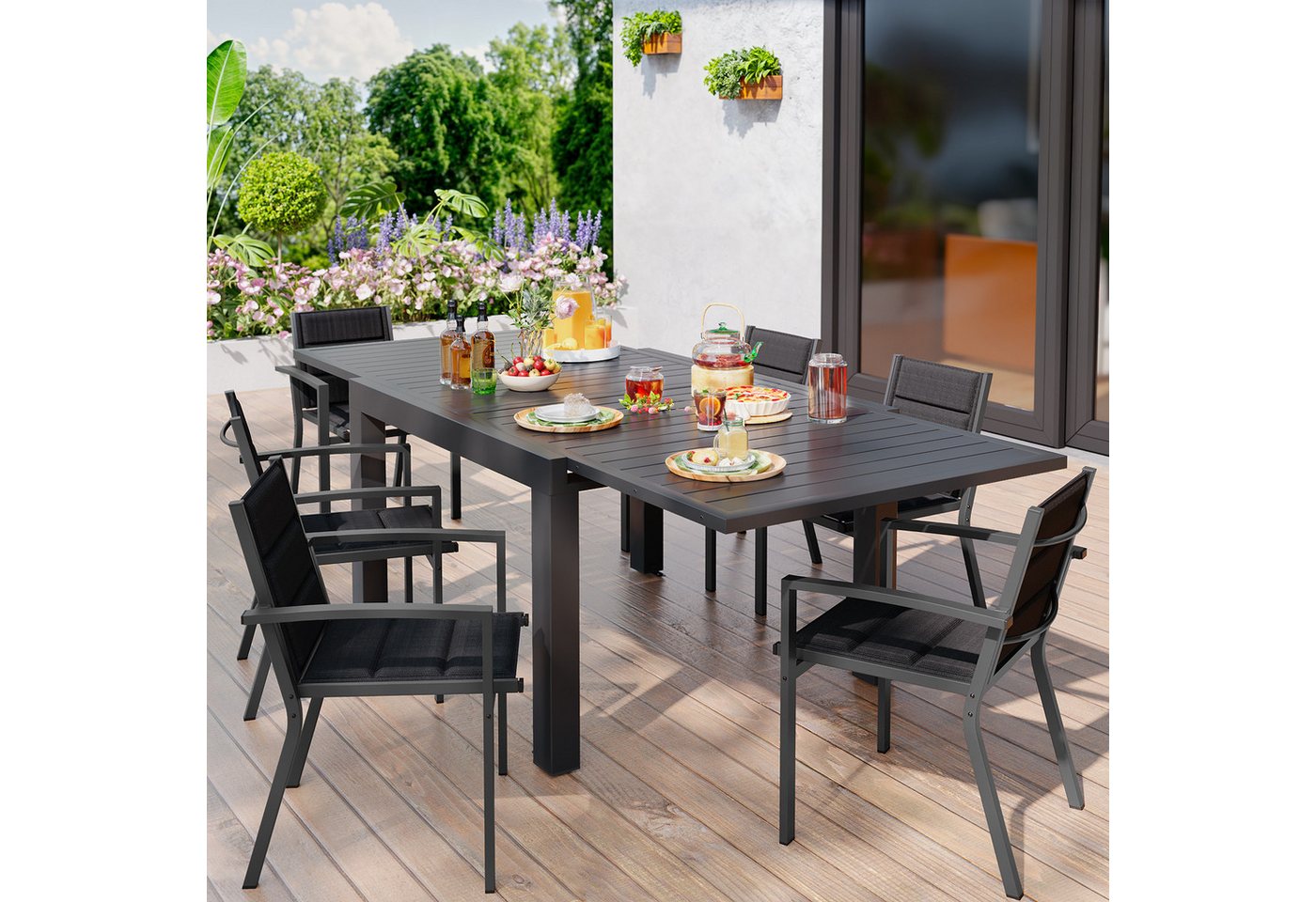 GUNJI Gartenstuhl Stapelstühle, Bequem, Korrosionsbeständigkeit Garten-essgruppe (verstärkter Alu-Outdoorstuhl, max Belastung 160 kg, stapelbar, leicht, Doppell – Bild 2 von 5