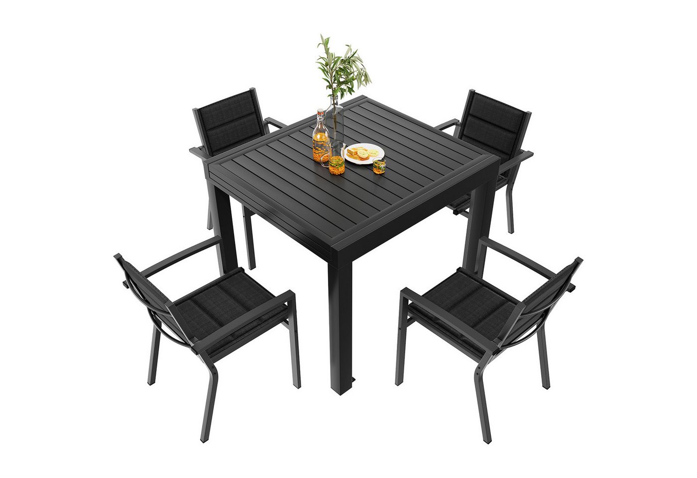 GUNJI Gartenstuhl Stapelstühle, Bequem, Korrosionsbeständigkeit Garten-essgruppe (verstärkter Alu-Outdoorstuhl, max Belastung 160 kg, stapelbar, leicht, Doppell – Bild 3 von 5