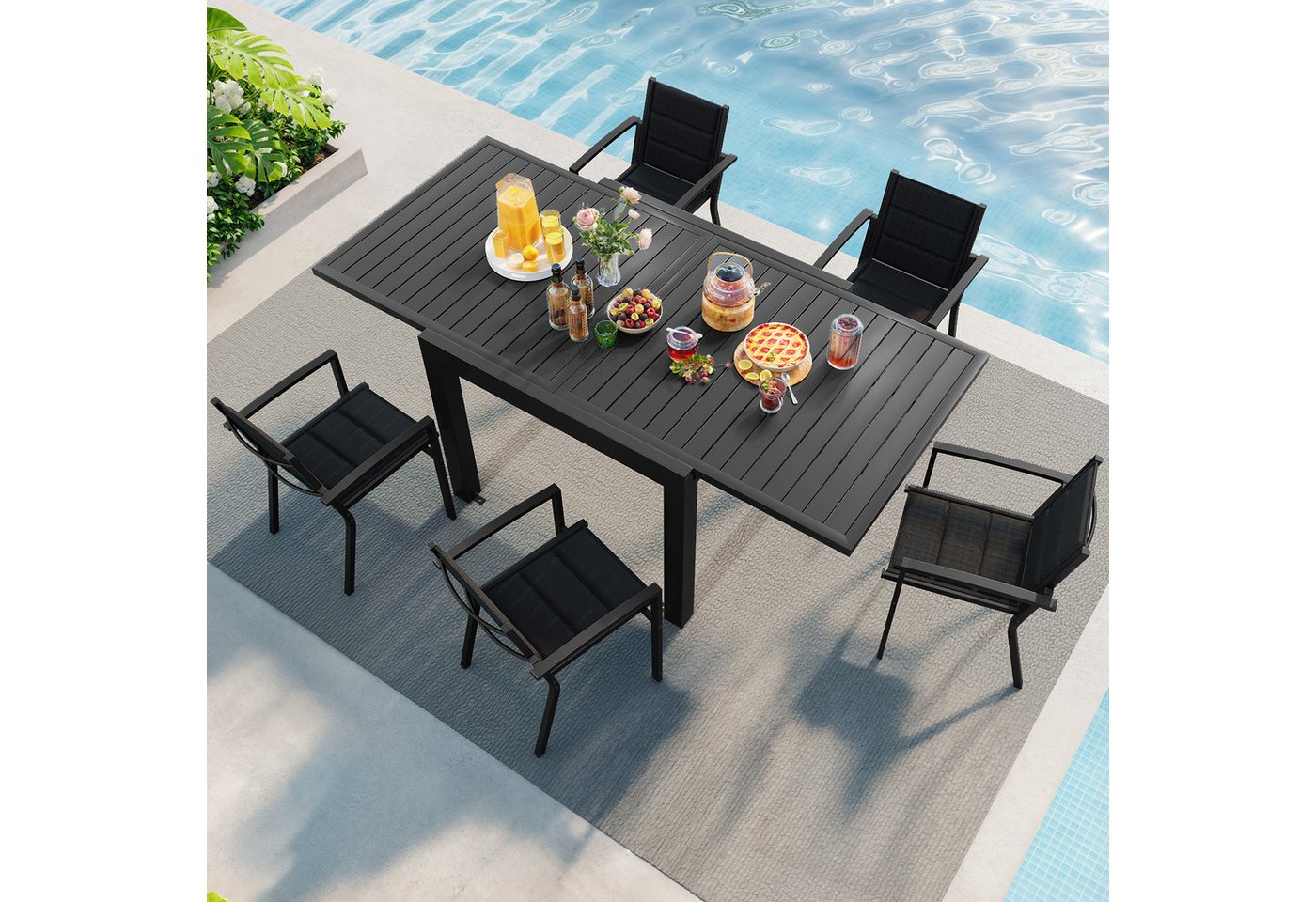 GUNJI Gartenstuhl Stapelstühle, Bequem, Korrosionsbeständigkeit Garten-essgruppe (verstärkter Alu-Outdoorstuhl, max Belastung 160 kg, stapelbar, leicht, Doppell – Bild 4 von 5