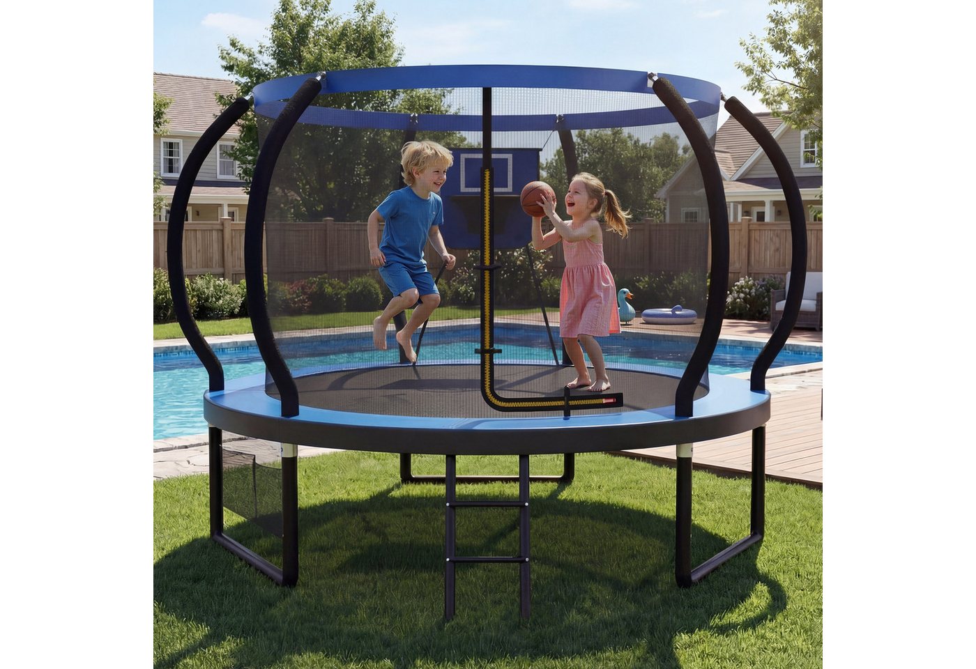 GUNJI Gartentrampolin Basketballkorb-Trampolin, Durchmesser 228/305 cm, Kindertrampolin, Ø 228 cm, (Enthält Leiter, Sicherheitsnetz, Schuhnetz, 360°-Schutzgitte – Bild 2 von 5