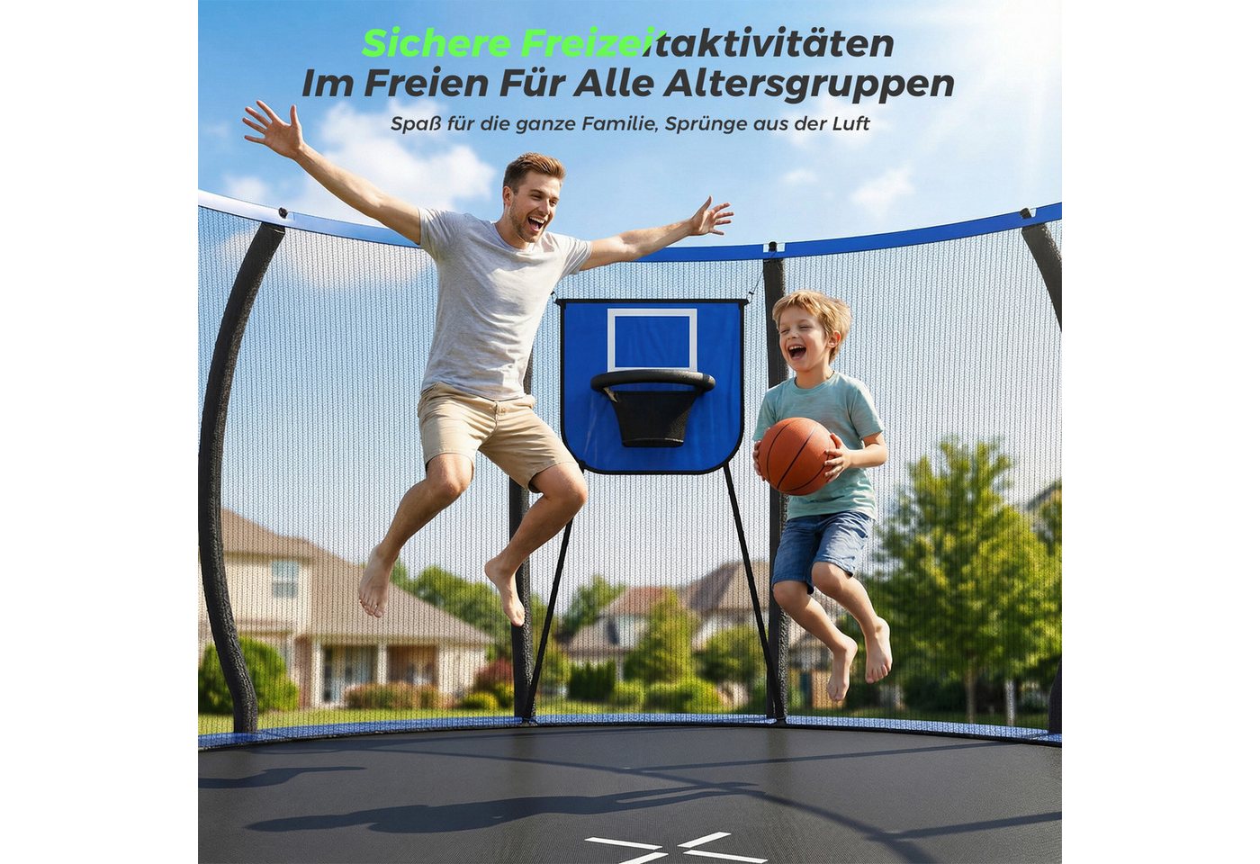 GUNJI Gartentrampolin Basketballkorb-Trampolin, Durchmesser 228/305 cm, Kindertrampolin, Ø 228 cm, (Enthält Leiter, Sicherheitsnetz, Schuhnetz, 360°-Schutzgitte – Bild 4 von 5