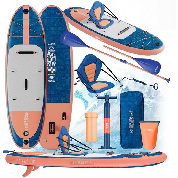GUNJI Inflatable SUP-Board Aufblasbares 320*80*15CM stehendes Zellstoffbrett Tragfähigkeit 130KG, (Mit Kajaksitz, Rucksack, Pumpe, Doppelpaddeln, Sportkamerahal