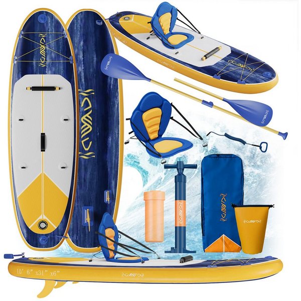 GUNJI Inflatable SUP-Board Aufblasbares 320*80*15CM stehendes Zellstoffbrett Tragfähigkeit 130KG, (Mit Kajaksitz, Rucksack, Pumpe, Doppelpaddeln, Sportkamerahal