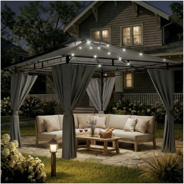 GUNJI Pavillon 300x300/400/600, UV-Schutz 50+, mit integrierter LED-Beleuchtung, (Mit LED-Beleuchtung, mit 4 Seitenwänden, geeignet für Feste, Veranstaltungen, 