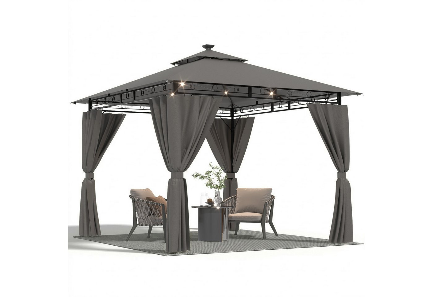 GUNJI Pavillon 300x300/400/600, UV-Schutz 50+, mit integrierter LED-Beleuchtung, (Mit LED-Beleuchtung, mit 4 Seitenwänden, geeignet für Feste, Veranstaltungen,  – Bild 2 von 5