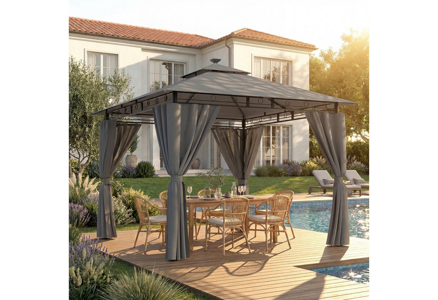 GUNJI Pavillon 300x300/400/600, UV-Schutz 50+, mit integrierter LED-Beleuchtung, (Mit LED-Beleuchtung, mit 4 Seitenwänden, geeignet für Feste, Veranstaltungen,  – Bild 3 von 5