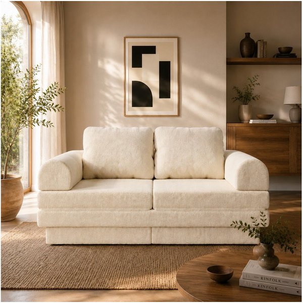 GUNJI Schlafsofa 2-in-1 aus Chenille, ausklappbare Liegefläche mit 104×176 cm, Komfortables Lounge-Sofa mit flexibler Schlaffunktion und 2 Kissen