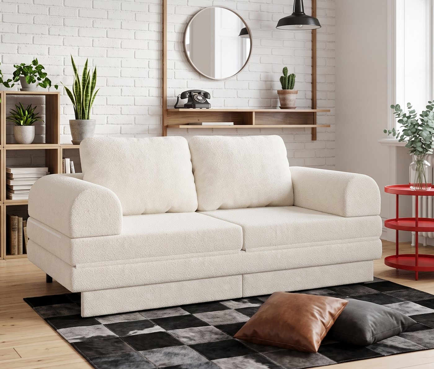 GUNJI Schlafsofa 2-in-1 aus Chenille, ausklappbare Liegefläche mit 104×176 cm, Komfortables Lounge-Sofa mit flexibler Schlaffunktion und 2 Kissen – Bild 3 von 5