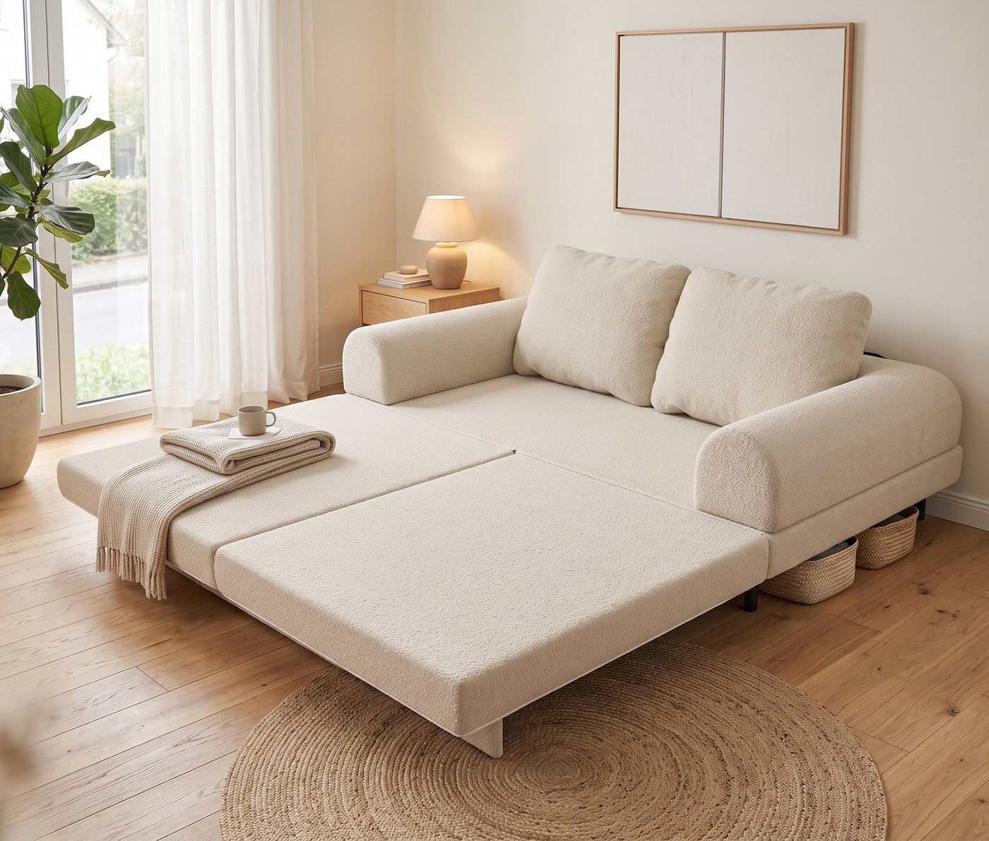 GUNJI Schlafsofa 2-in-1 aus Chenille, ausklappbare Liegefläche mit 104×176 cm, Komfortables Lounge-Sofa mit flexibler Schlaffunktion und 2 Kissen – Bild 4 von 5