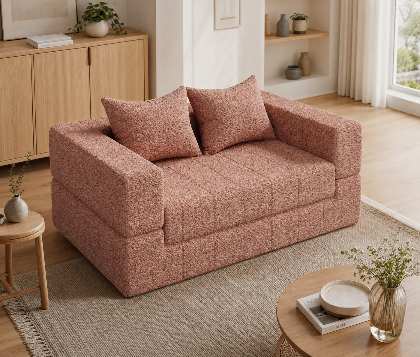 GUNJI Schlafsofa Teddy Lounge Sofa 2-Sitzer mit Kompressionsfunktion, Flexible Nutzung mit Liegefunktion, bequemes Schlafsofa für Wohnzimmer und Gästezimmer – Bild 2 von 5