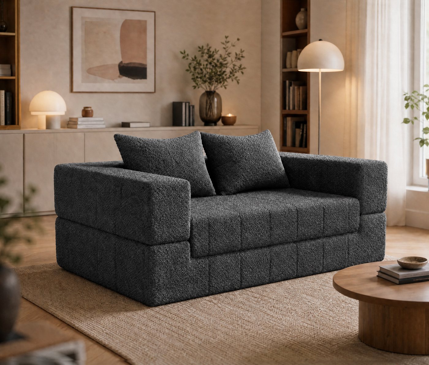 GUNJI Schlafsofa Teddy Lounge Sofa 2-Sitzer mit Kompressionsfunktion, Flexible Nutzung mit Liegefunktion, bequemes Schlafsofa für Wohnzimmer und Gästezimmer – Bild 2 von 5