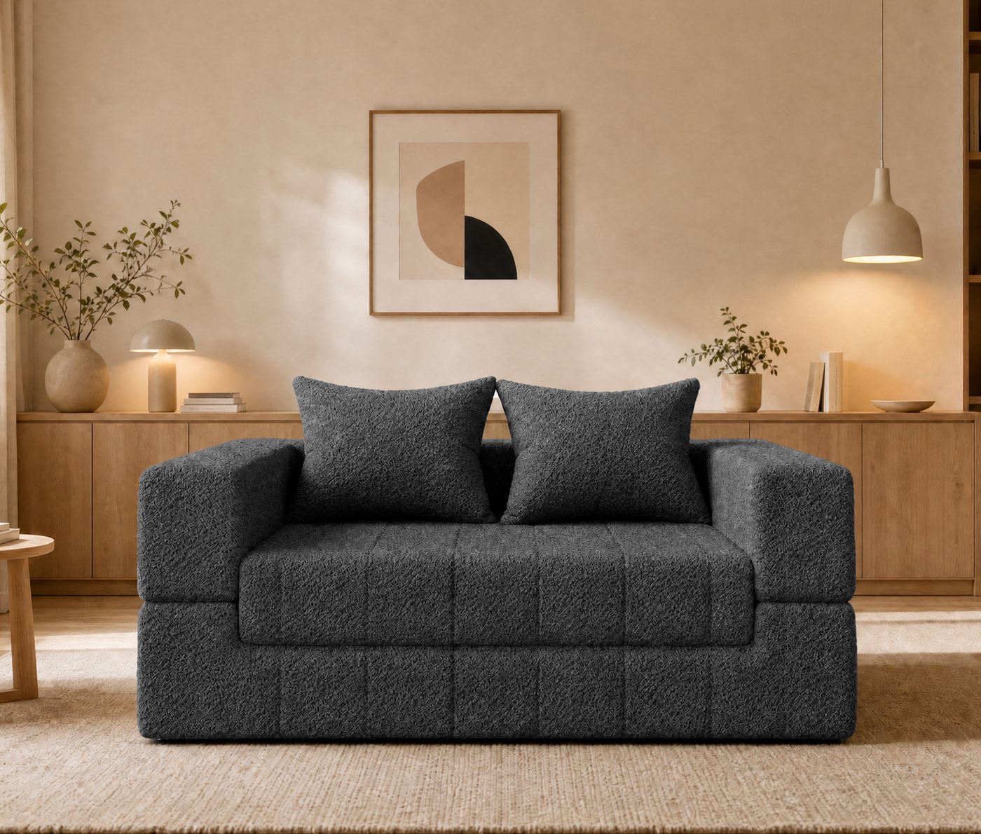 GUNJI Schlafsofa Teddy Lounge Sofa 2-Sitzer mit Kompressionsfunktion, Flexible Nutzung mit Liegefunktion, bequemes Schlafsofa für Wohnzimmer und Gästezimmer – Bild 3 von 5