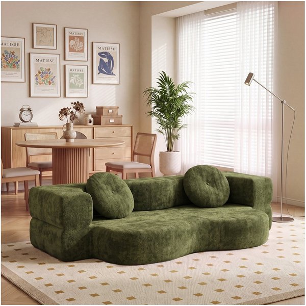 GUNJI Sofa Klappbares Knochenloses Schlafsofa, 2 Sitzer kleine Bodenmattratze Cabriolet Schlafsofa Loveseat Futon Couch mit 2 Kissen für Wohnzimmer Schlafzimmer