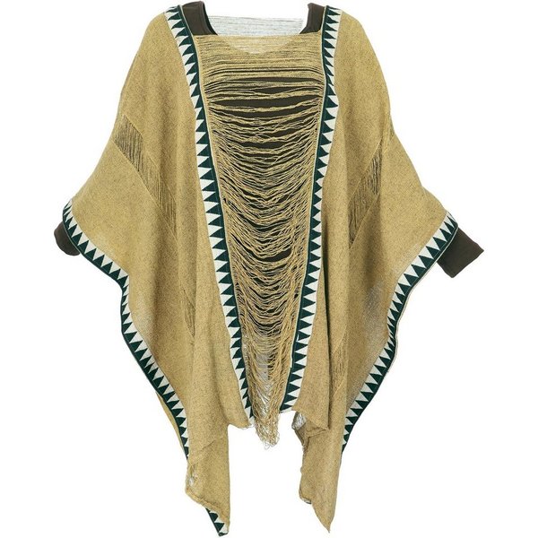 Guru-Shop Langjacke Boho Poncho, extravaganter Poncho - hellbraun