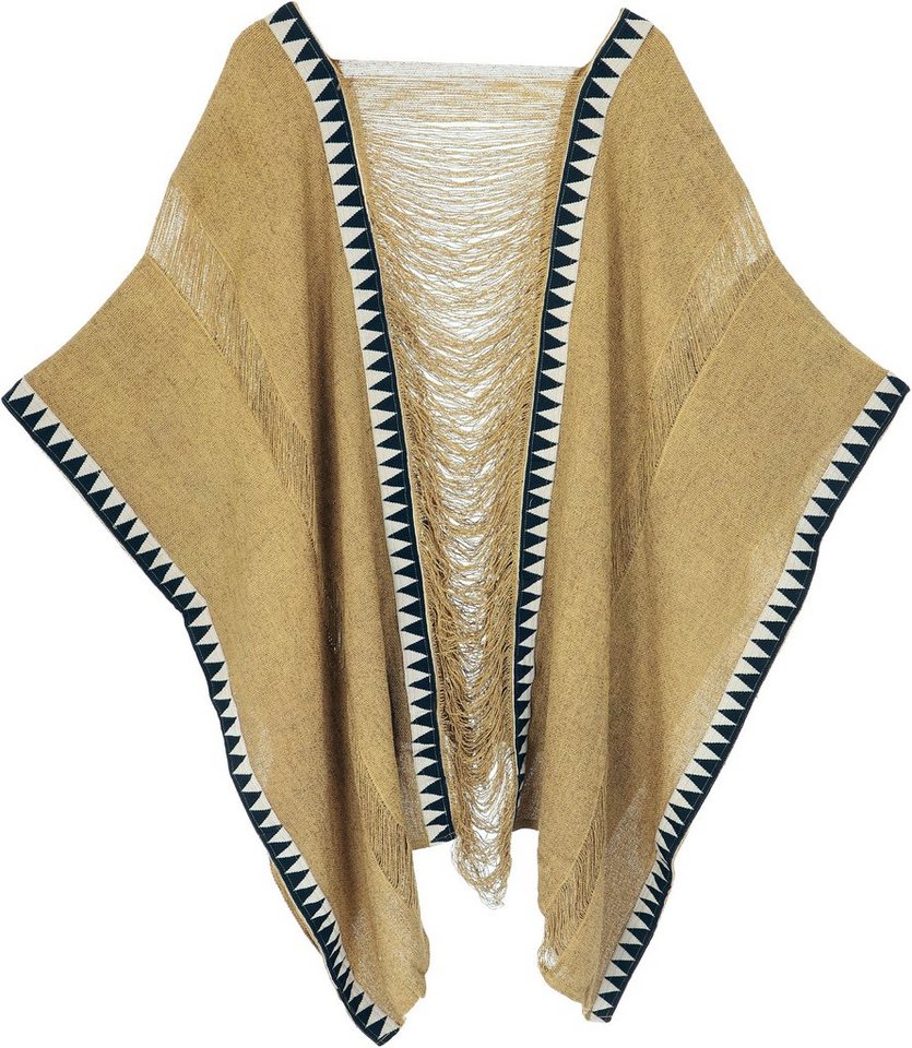 Guru-Shop Langjacke Boho Poncho, extravaganter Poncho - hellbraun – Bild 2 von 4