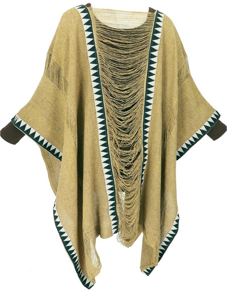 Guru-Shop Langjacke Boho Poncho, extravaganter Poncho - hellbraun – Bild 3 von 4