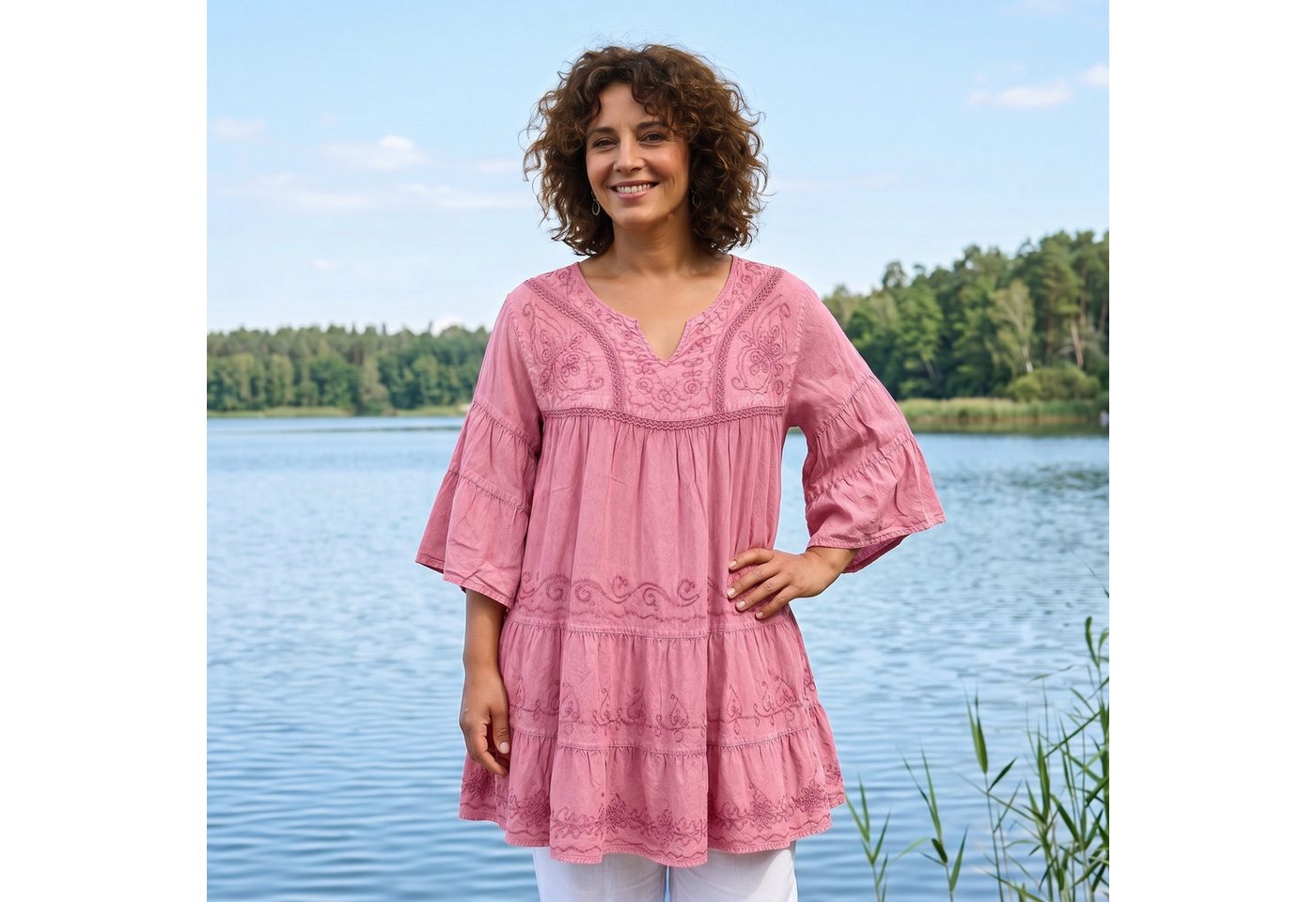Guru-Shop Longbluse Bestickte indische Boho Bluse mit weiten.. alternative Bekleidung – Bild 2 von 4