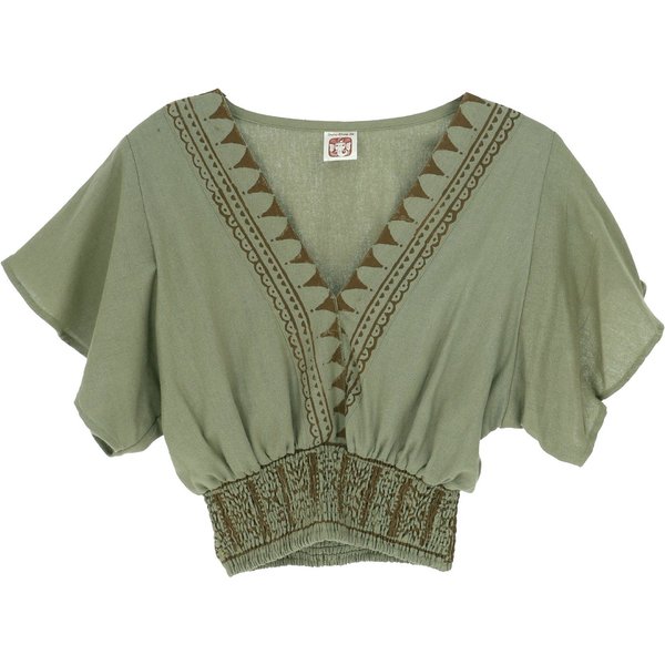 Guru-Shop Longbluse Boho Bluse, kurz geschnittene Baumwollbluse -.. alternative Bekleidung