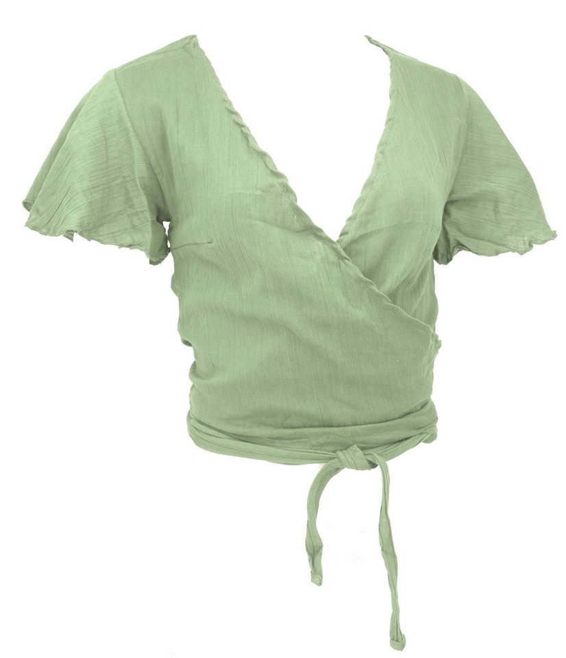 Guru-Shop Longbluse Boho Wickelbluse, Wickeltop aus Baumwolle - grün alternative Bekleidung – Bild 3 von 5