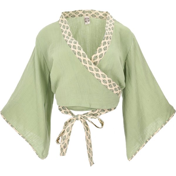 Guru-Shop Longbluse Kurztop, Boho Blusentop, Musselin Wickeltop,.. alternative Bekleidung