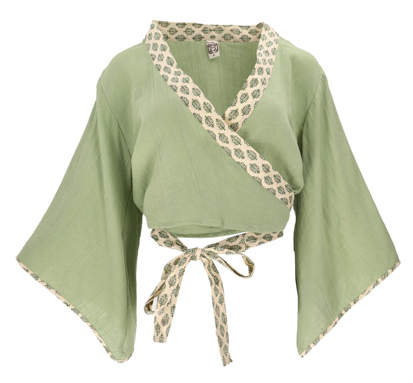 Guru-Shop Longbluse Kurztop, Boho Blusentop, Musselin Wickeltop,.. alternative Bekleidung – Bild 3 von 5