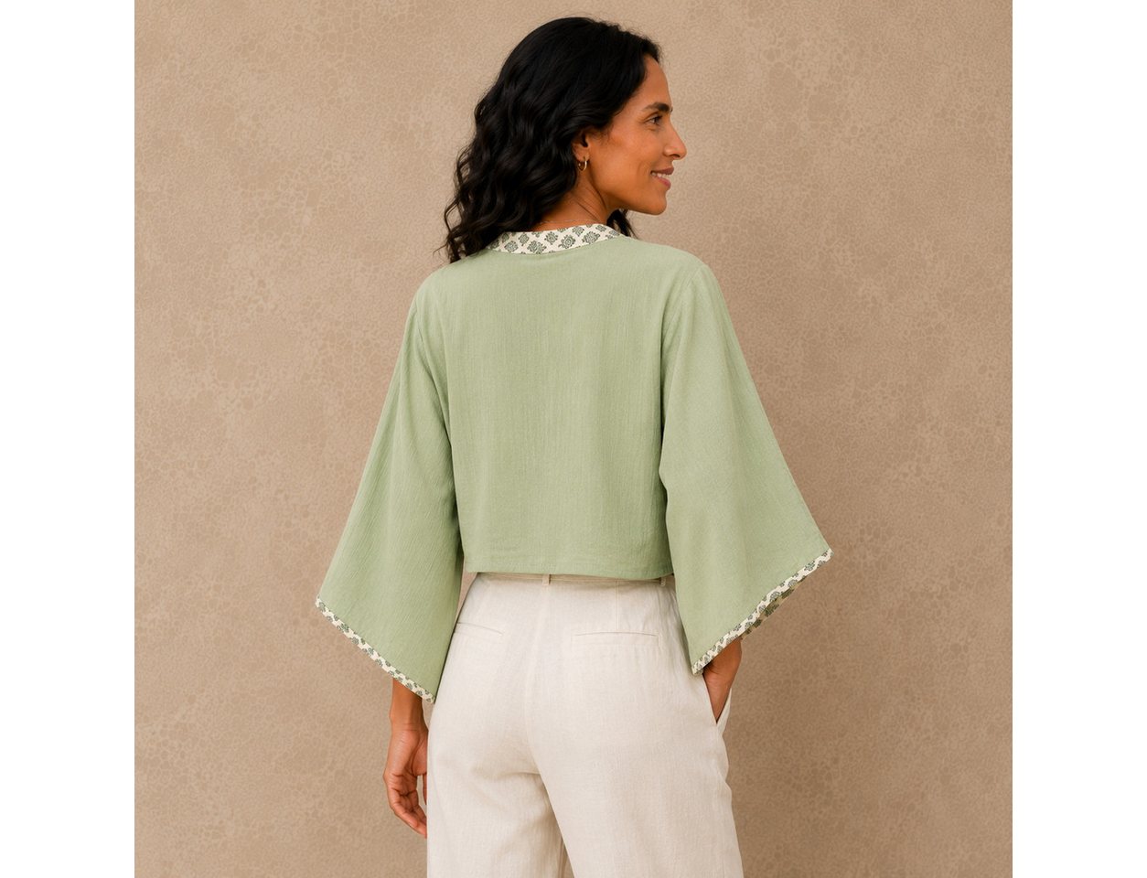 Guru-Shop Longbluse Kurztop, Boho Blusentop, Musselin Wickeltop,.. alternative Bekleidung – Bild 5 von 5