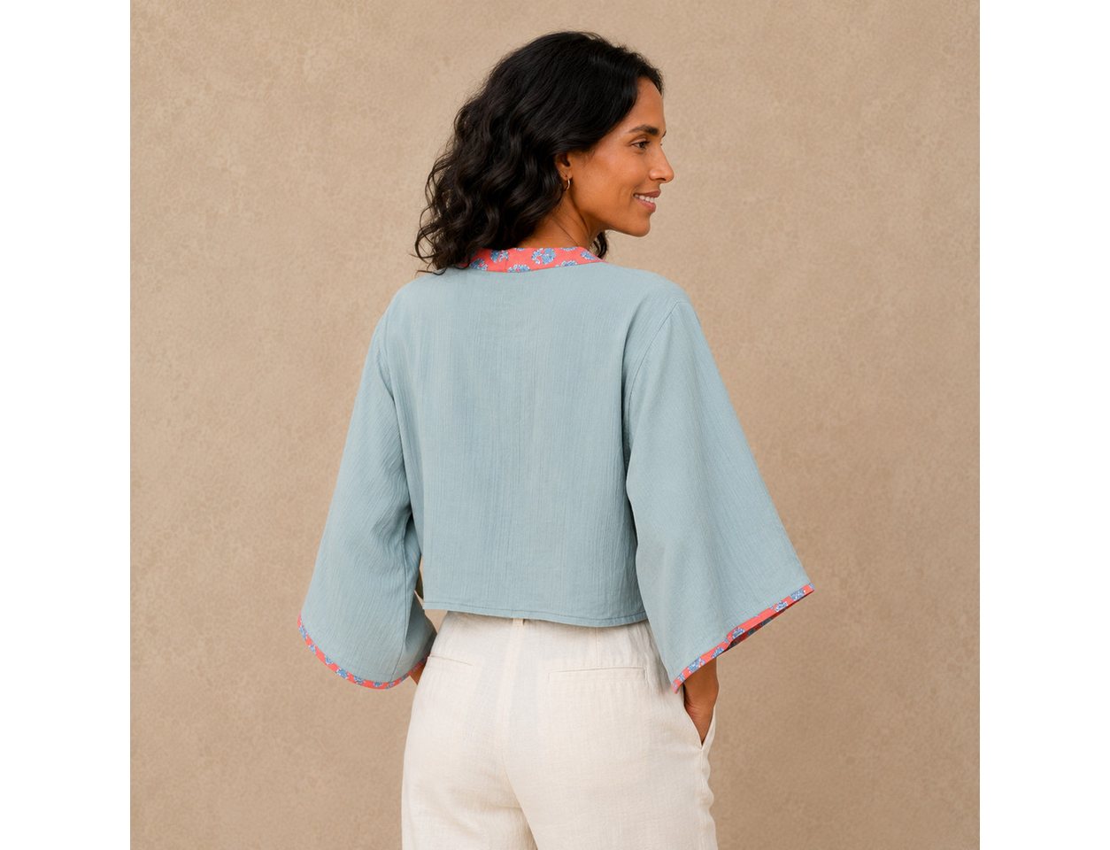 Guru-Shop Longbluse Kurztop, Boho Blusentop, Musselin Wickeltop,.. alternative Bekleidung – Bild 4 von 5