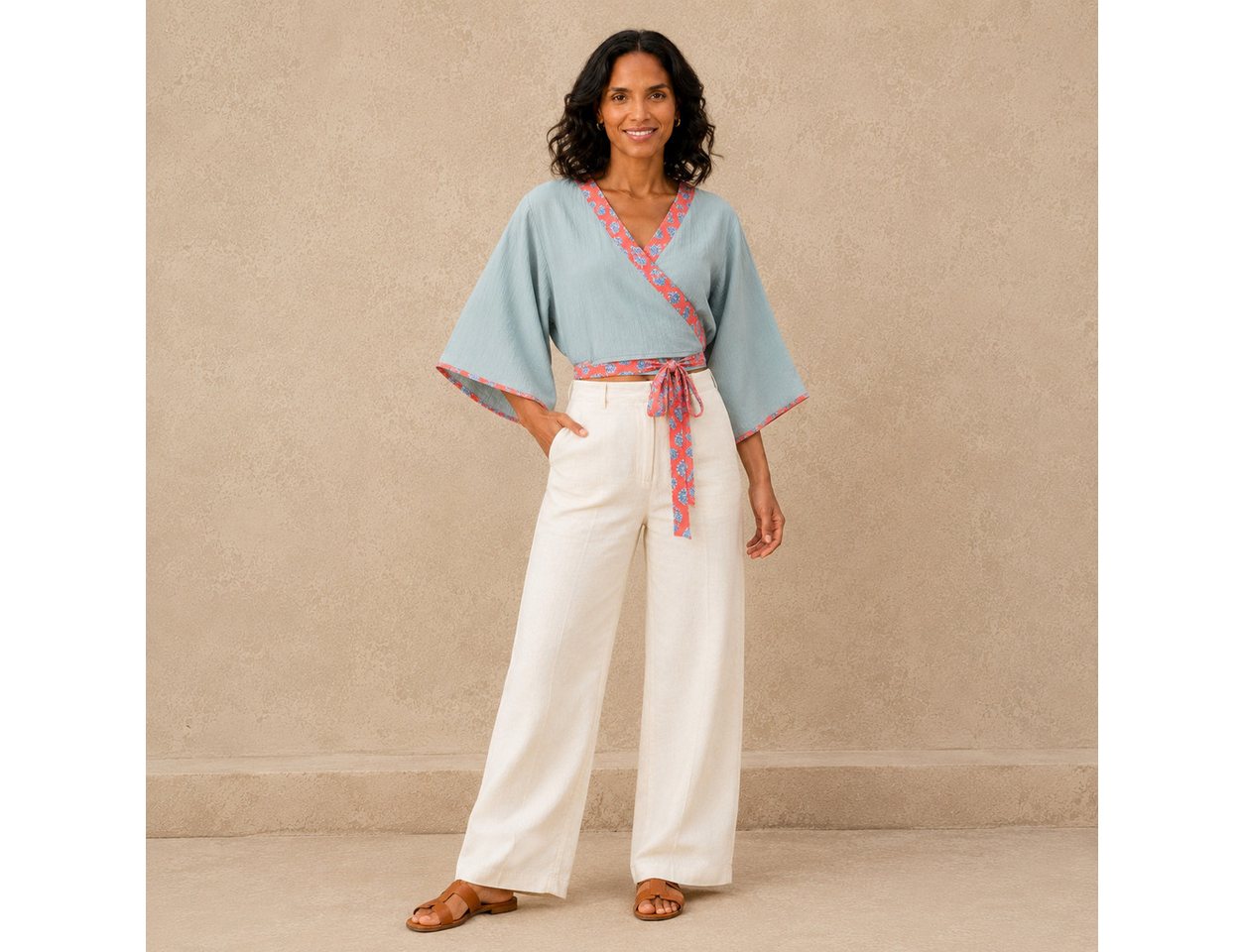 Guru-Shop Longbluse Kurztop, Boho Blusentop, Musselin Wickeltop,.. alternative Bekleidung – Bild 5 von 5