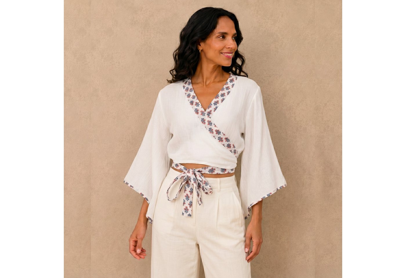 Guru-Shop Longbluse Kurztop, Boho Blusentop, Musselin Wickeltop,.. alternative Bekleidung – Bild 2 von 5