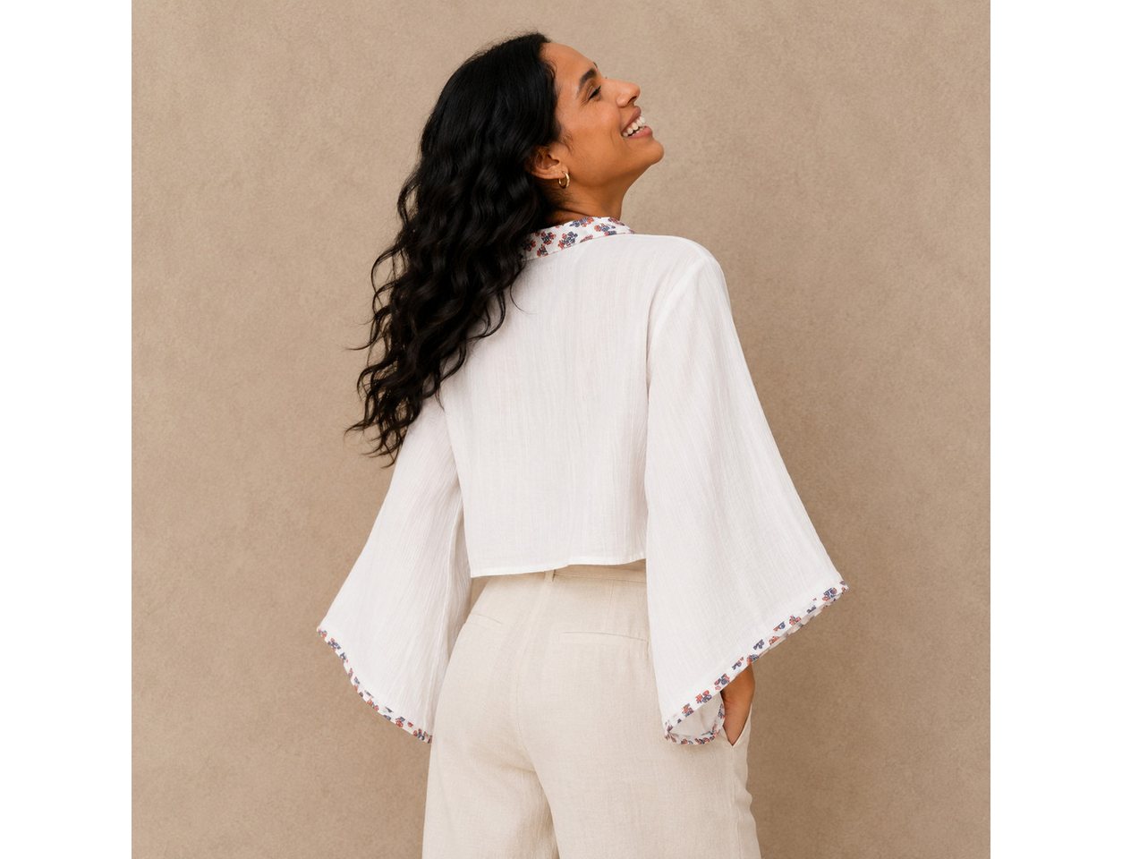 Guru-Shop Longbluse Kurztop, Boho Blusentop, Musselin Wickeltop,.. alternative Bekleidung – Bild 5 von 5